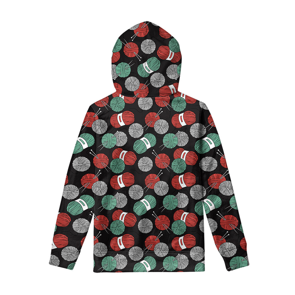 Crochet Yarn Pattern Print Pullover Hoodie