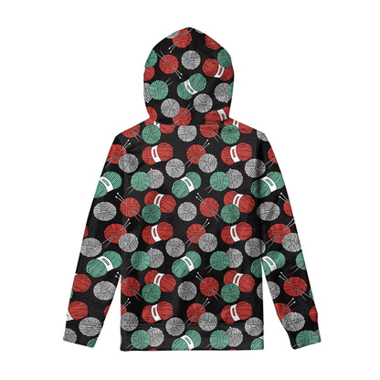 Crochet Yarn Pattern Print Pullover Hoodie