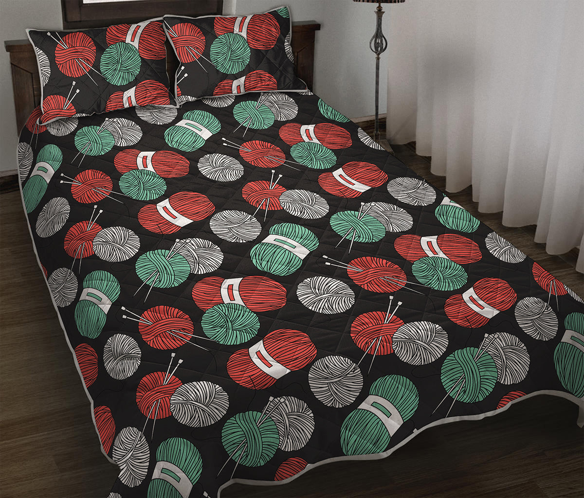 Crochet Yarn Pattern Print Quilt Bed Set