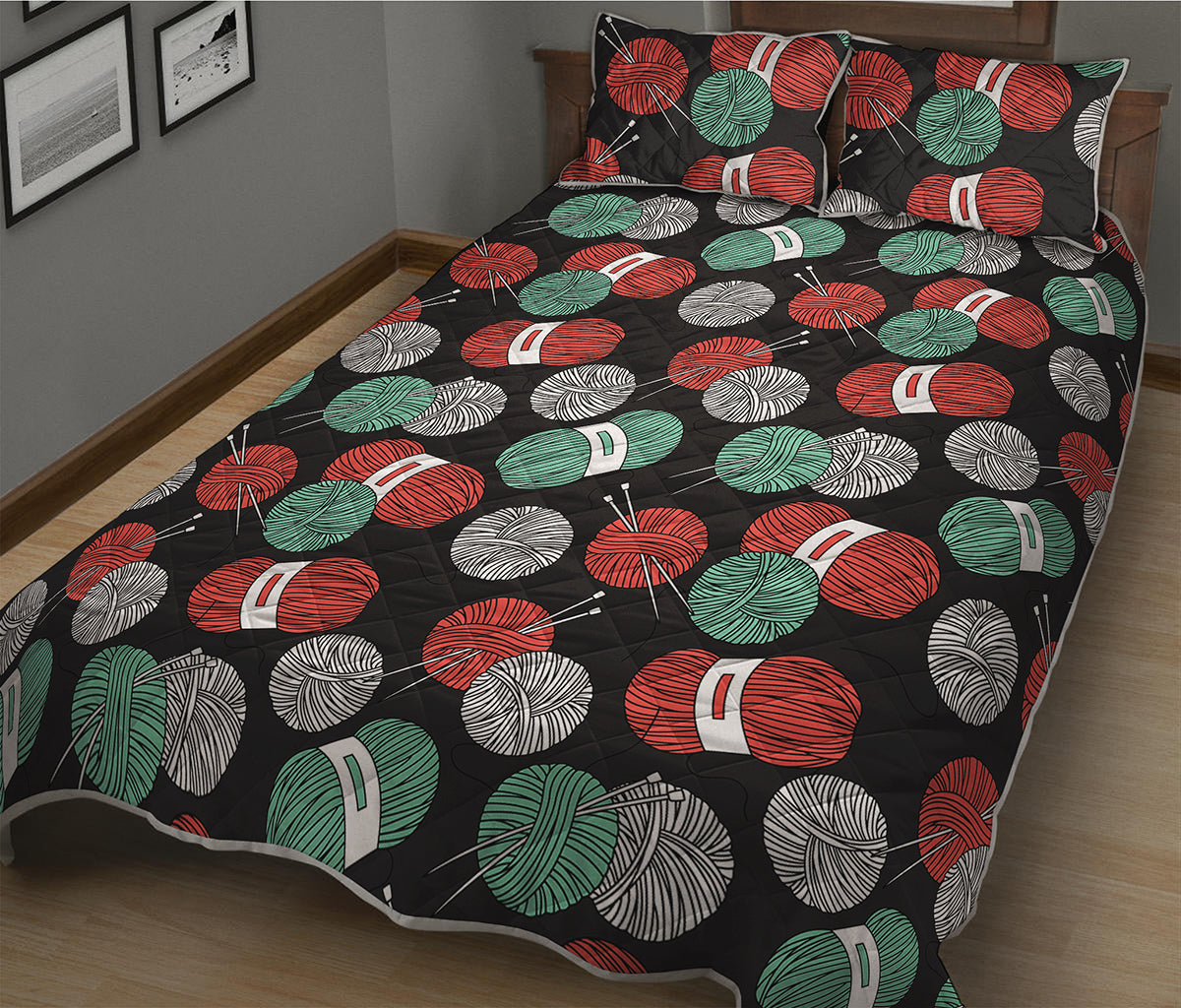 Crochet Yarn Pattern Print Quilt Bed Set