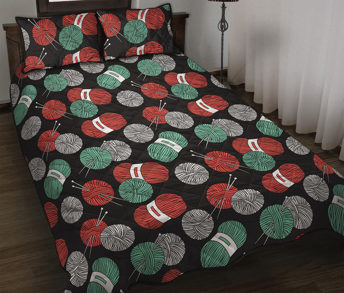 Crochet Yarn Pattern Print Quilt Bed Set