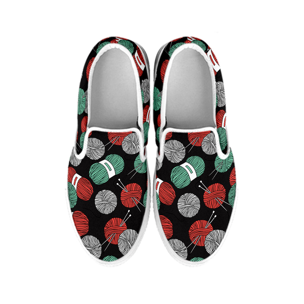 Crochet Yarn Pattern Print White Slip On Shoes