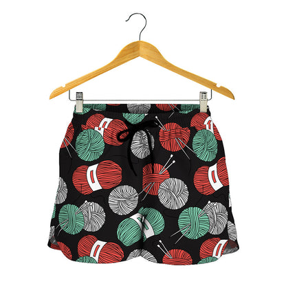 Crochet Yarn Pattern Print Women's Shorts