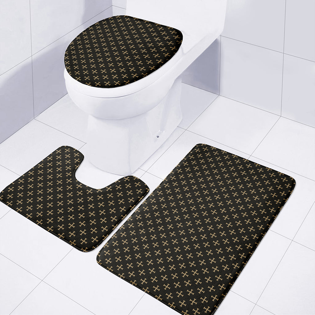 Cross Orthodox Pattern Print 3 Piece Bath Mat Set