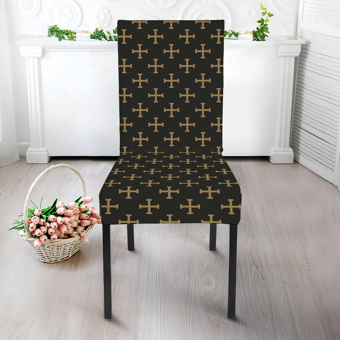 Cross Orthodox Pattern Print Dining Chair Slipcover