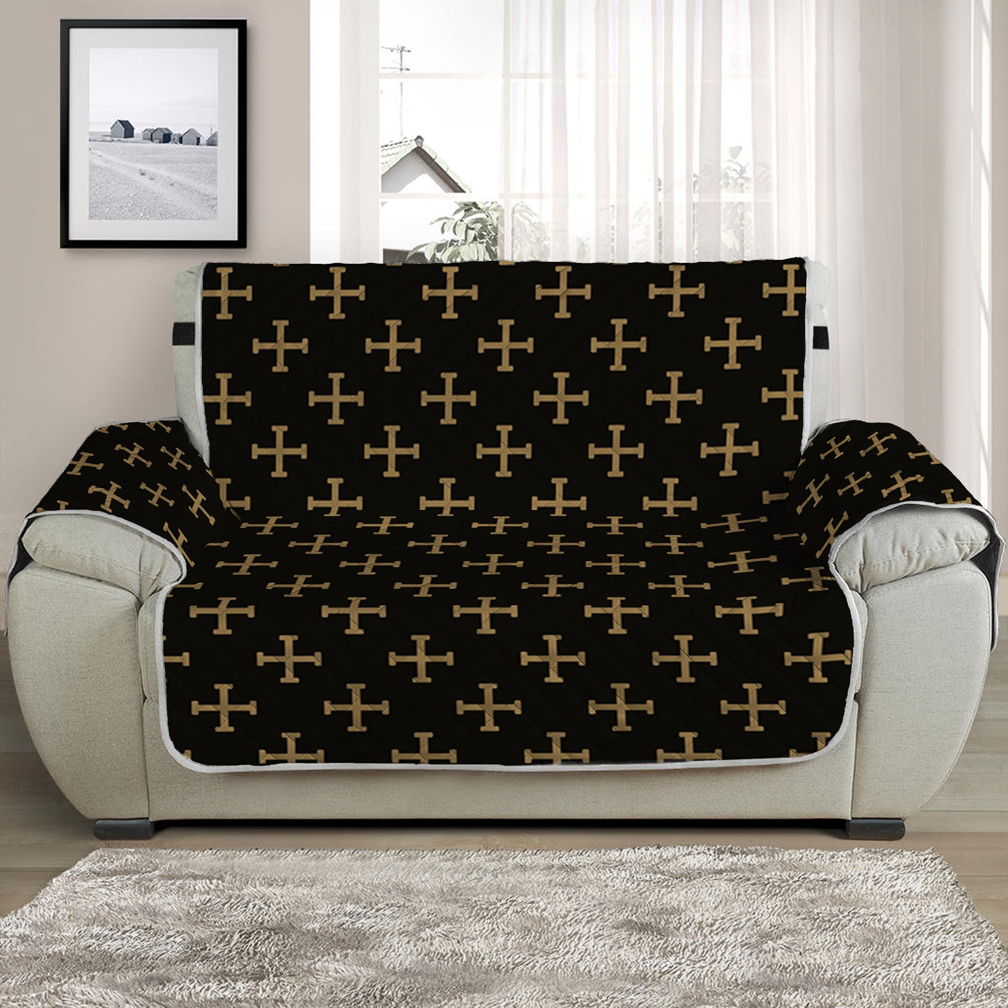 Cross Orthodox Pattern Print Half Sofa Protector