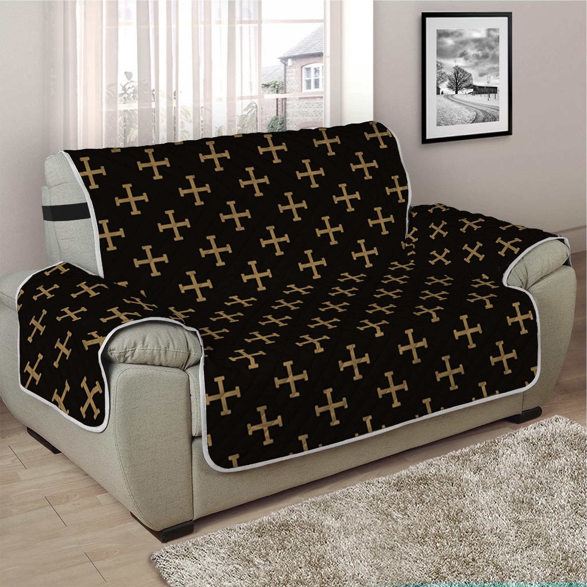 Cross Orthodox Pattern Print Half Sofa Protector