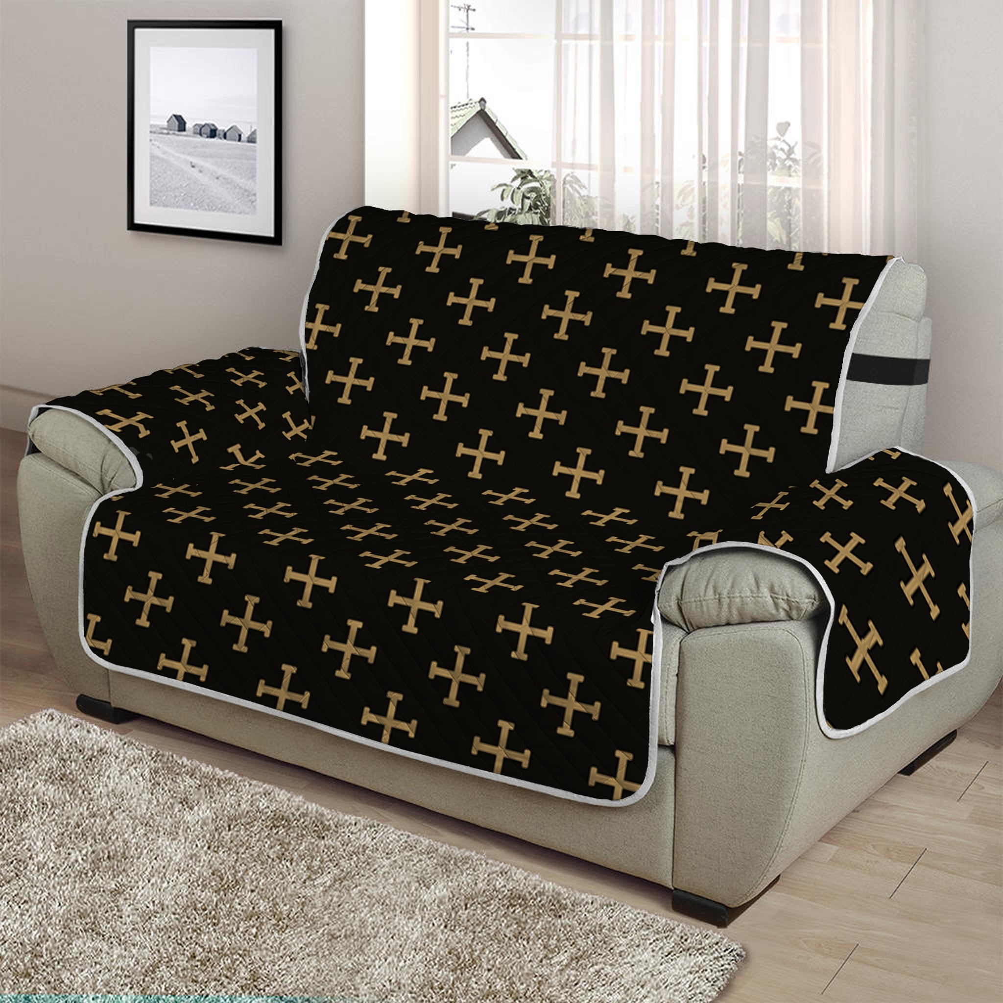 Cross Orthodox Pattern Print Half Sofa Protector