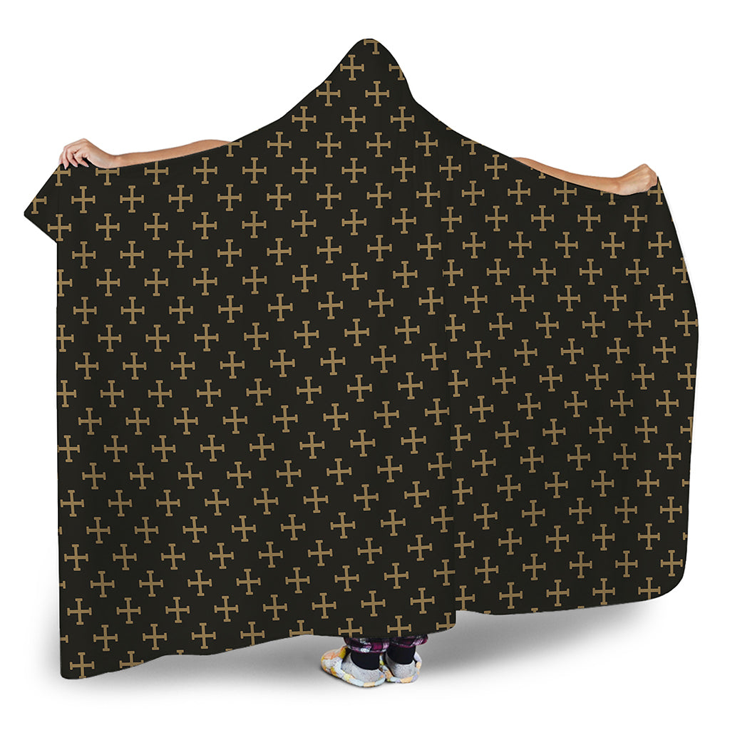 Cross Orthodox Pattern Print Hooded Blanket