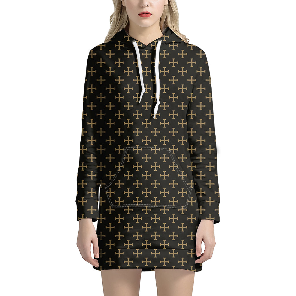 Cross Orthodox Pattern Print Hoodie Dress