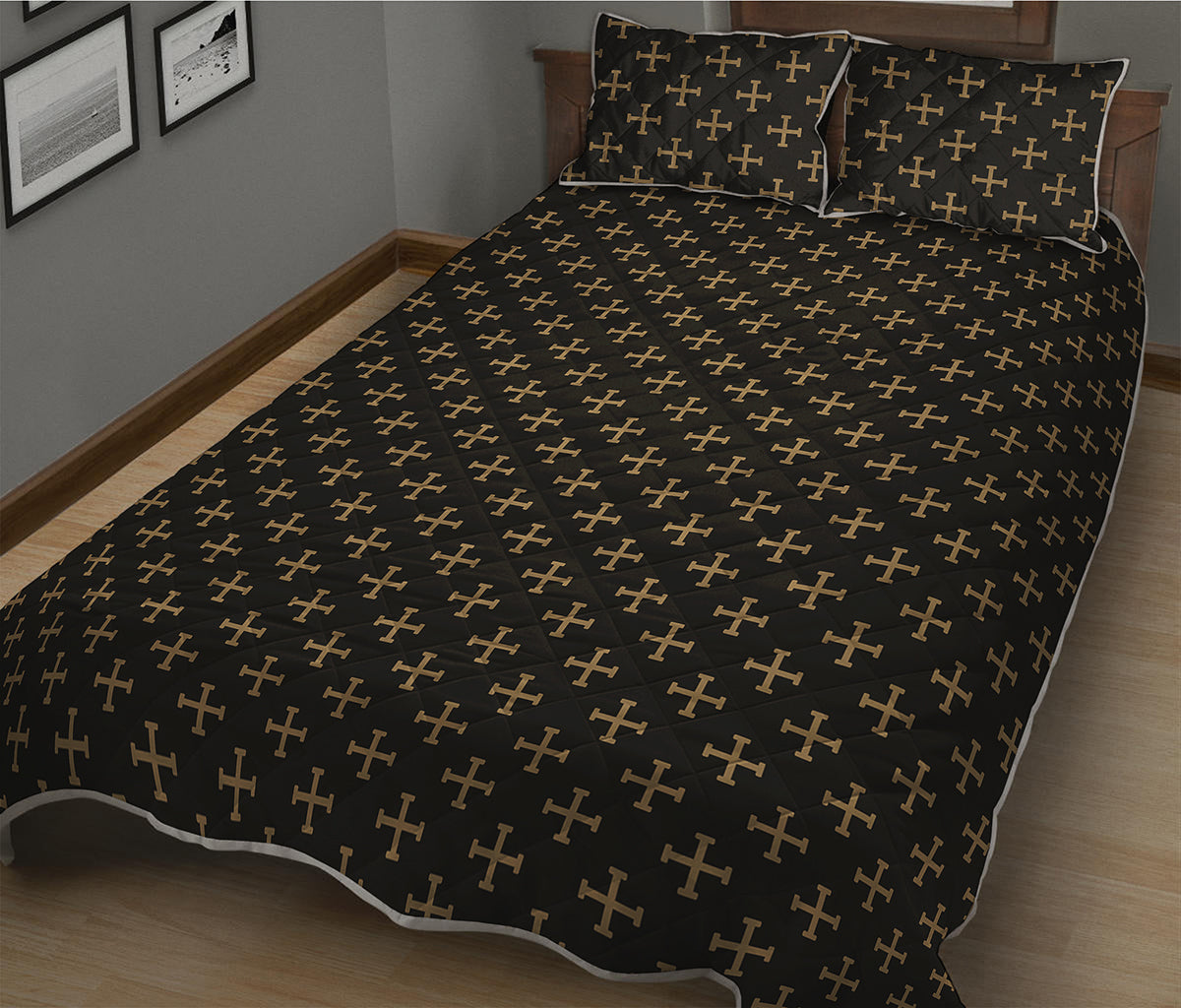 Cross Orthodox Pattern Print Quilt Bed Set