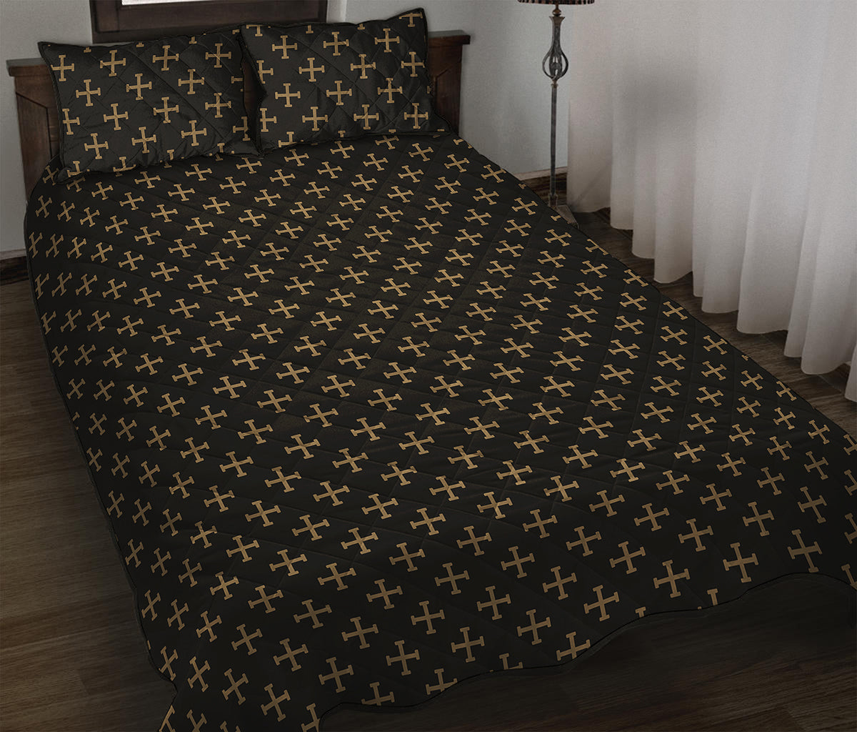 Cross Orthodox Pattern Print Quilt Bed Set