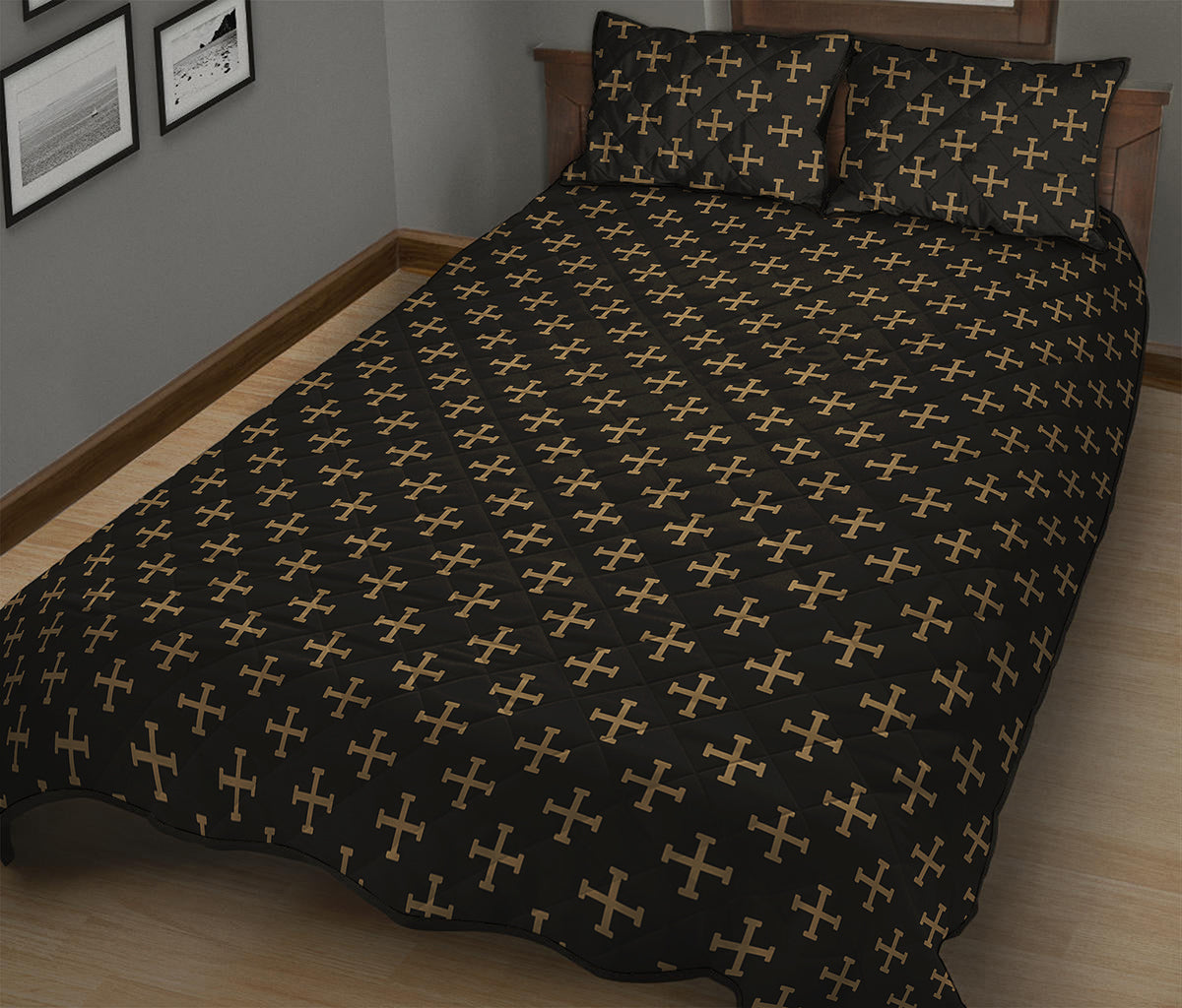 Cross Orthodox Pattern Print Quilt Bed Set