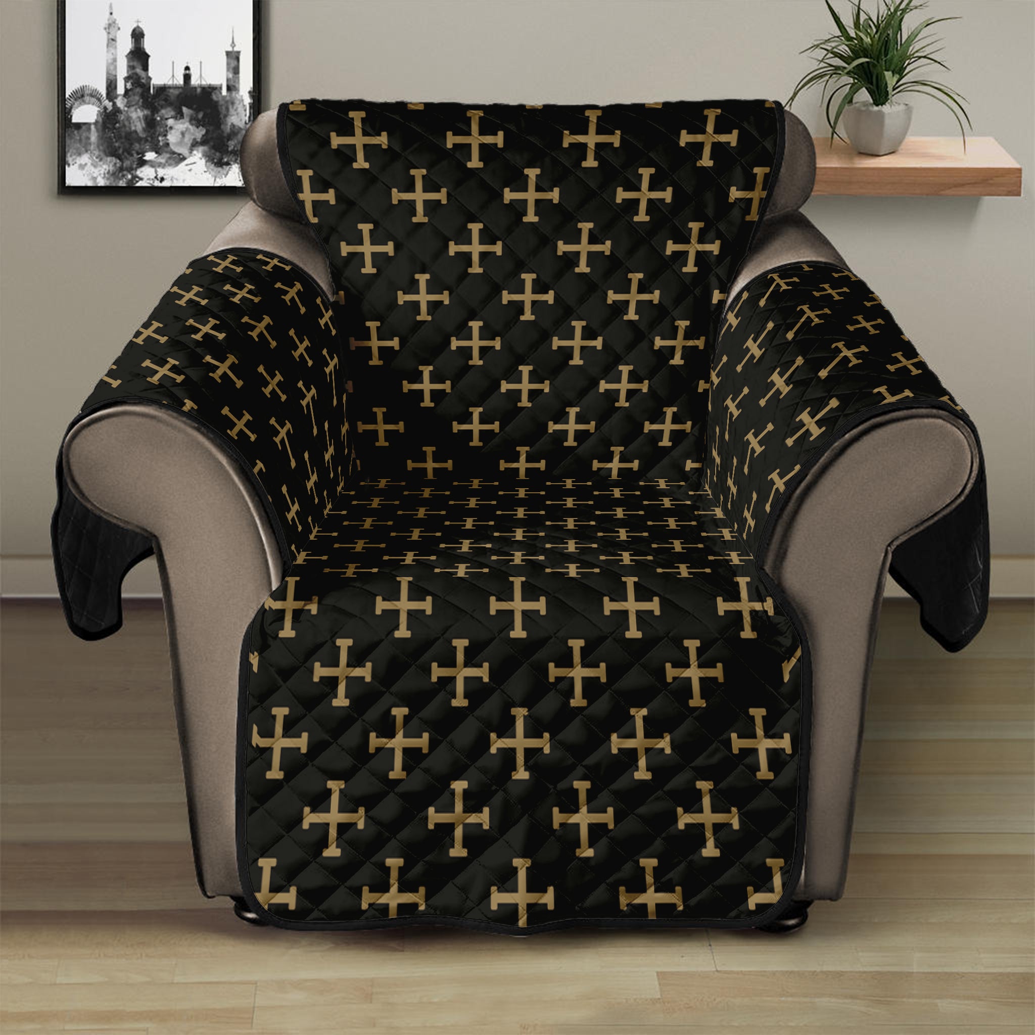 Cross Orthodox Pattern Print Recliner Protector