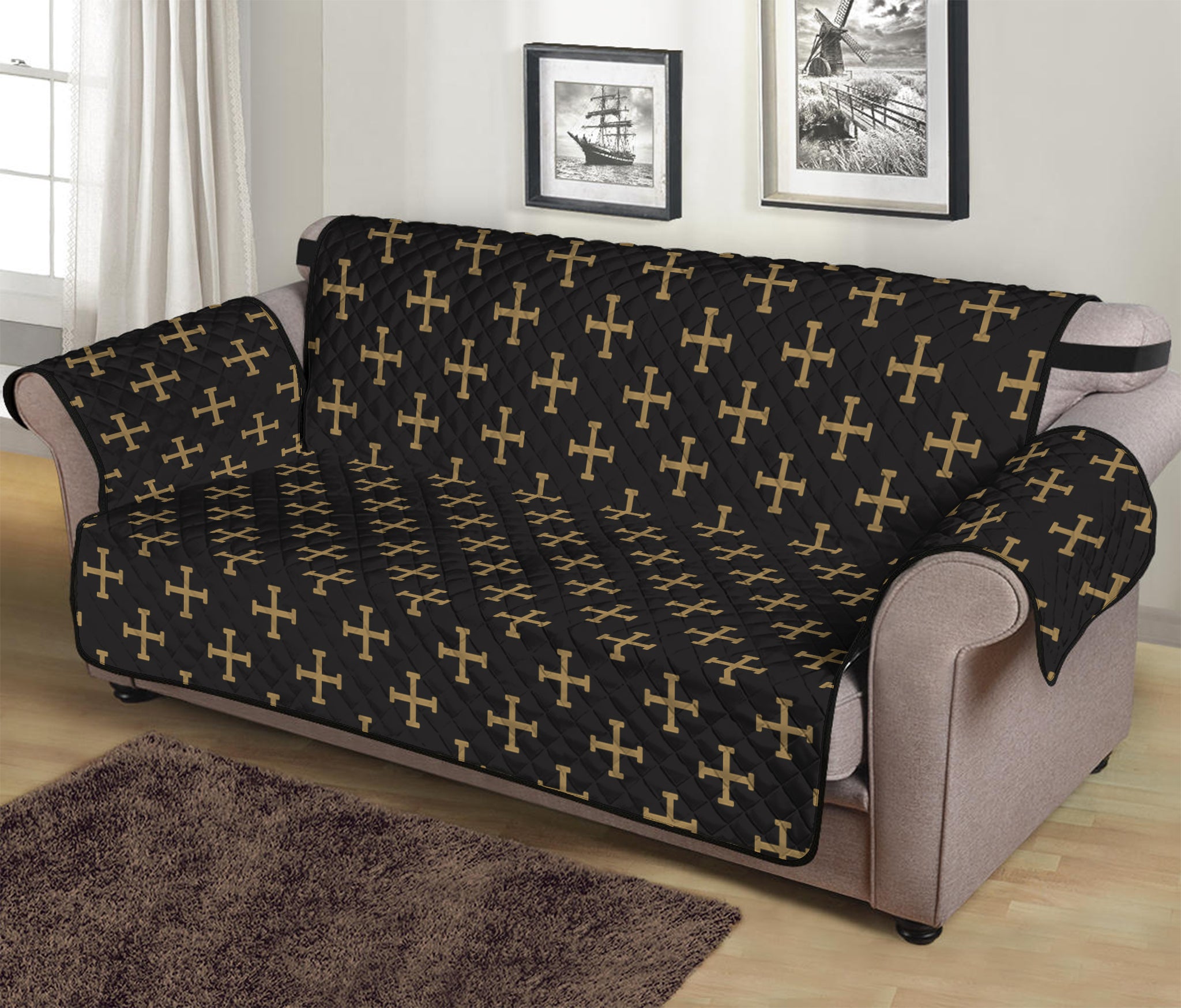 Cross Orthodox Pattern Print Sofa Protector