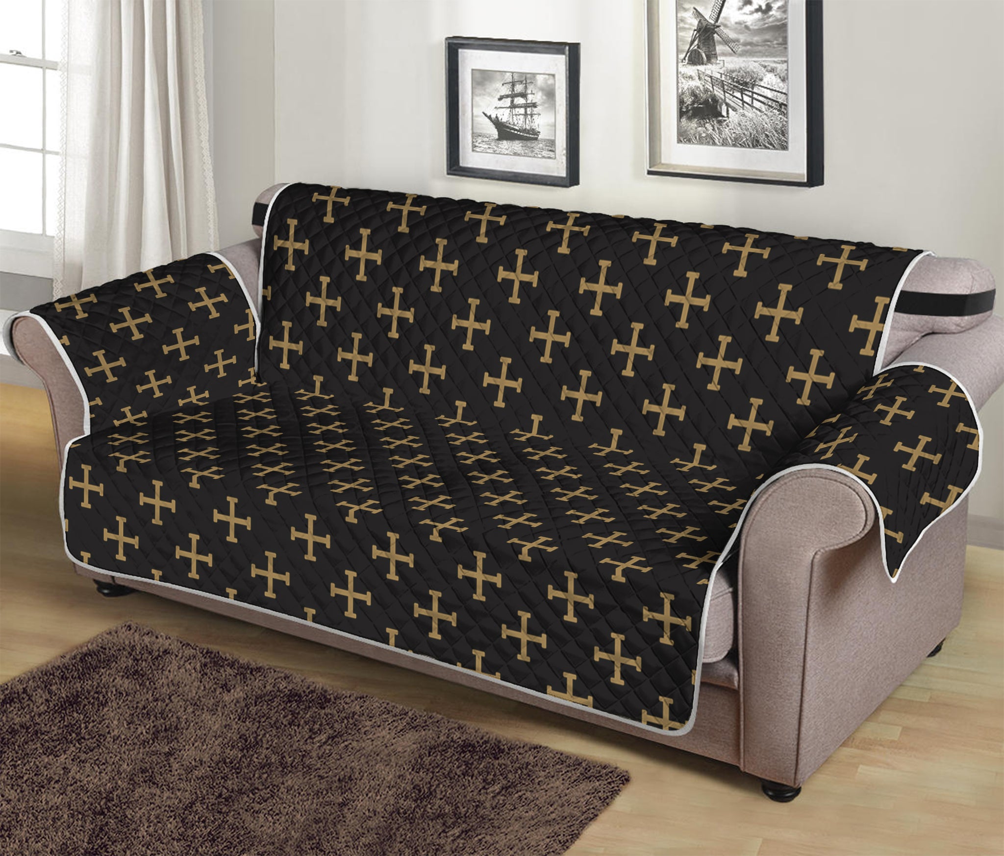 Cross Orthodox Pattern Print Sofa Protector