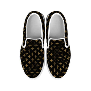 Cross Orthodox Pattern Print White Slip On Shoes