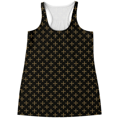 Cross Orthodox Pattern Print Women's Racerback Tank Top