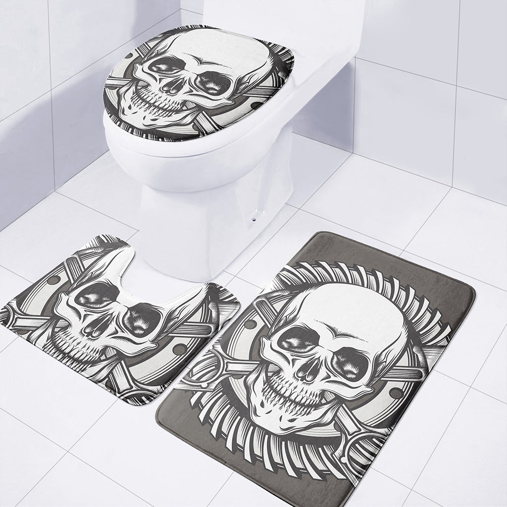 Cross Piston Mechanic Skull Print 3 Piece Bath Mat Set