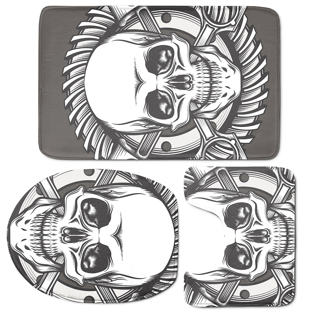 Cross Piston Mechanic Skull Print 3 Piece Bath Mat Set