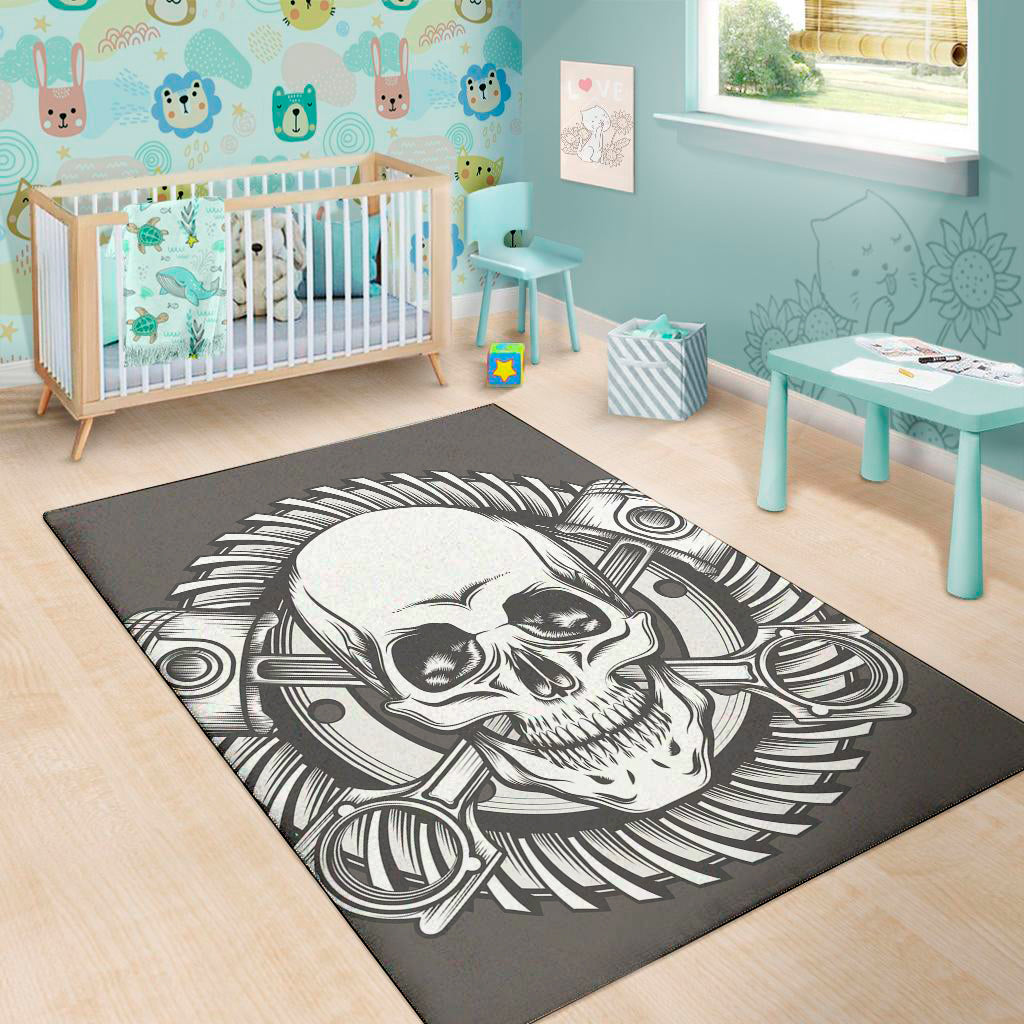 Cross Piston Mechanic Skull Print Area Rug