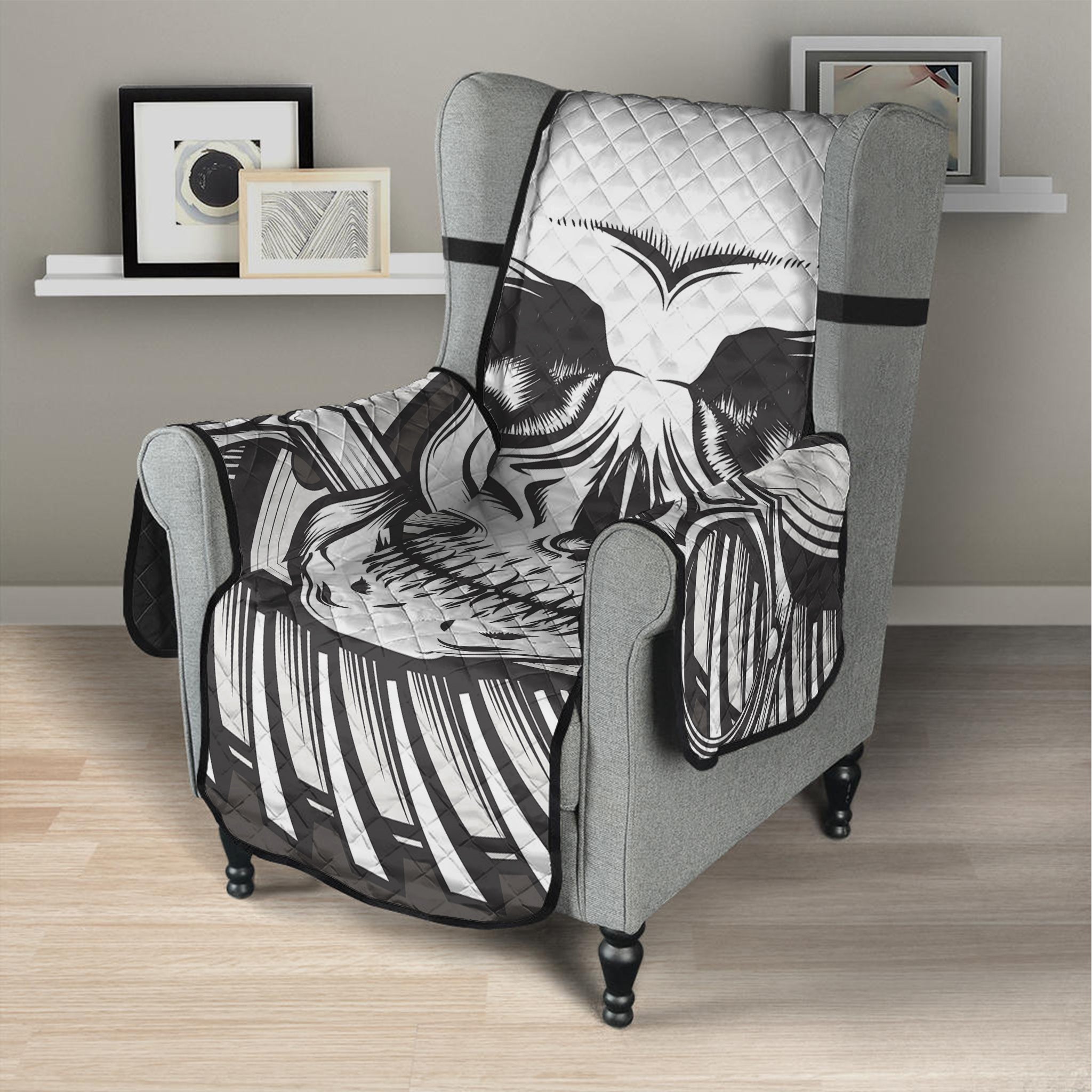 Cross Piston Mechanic Skull Print Armchair Protector