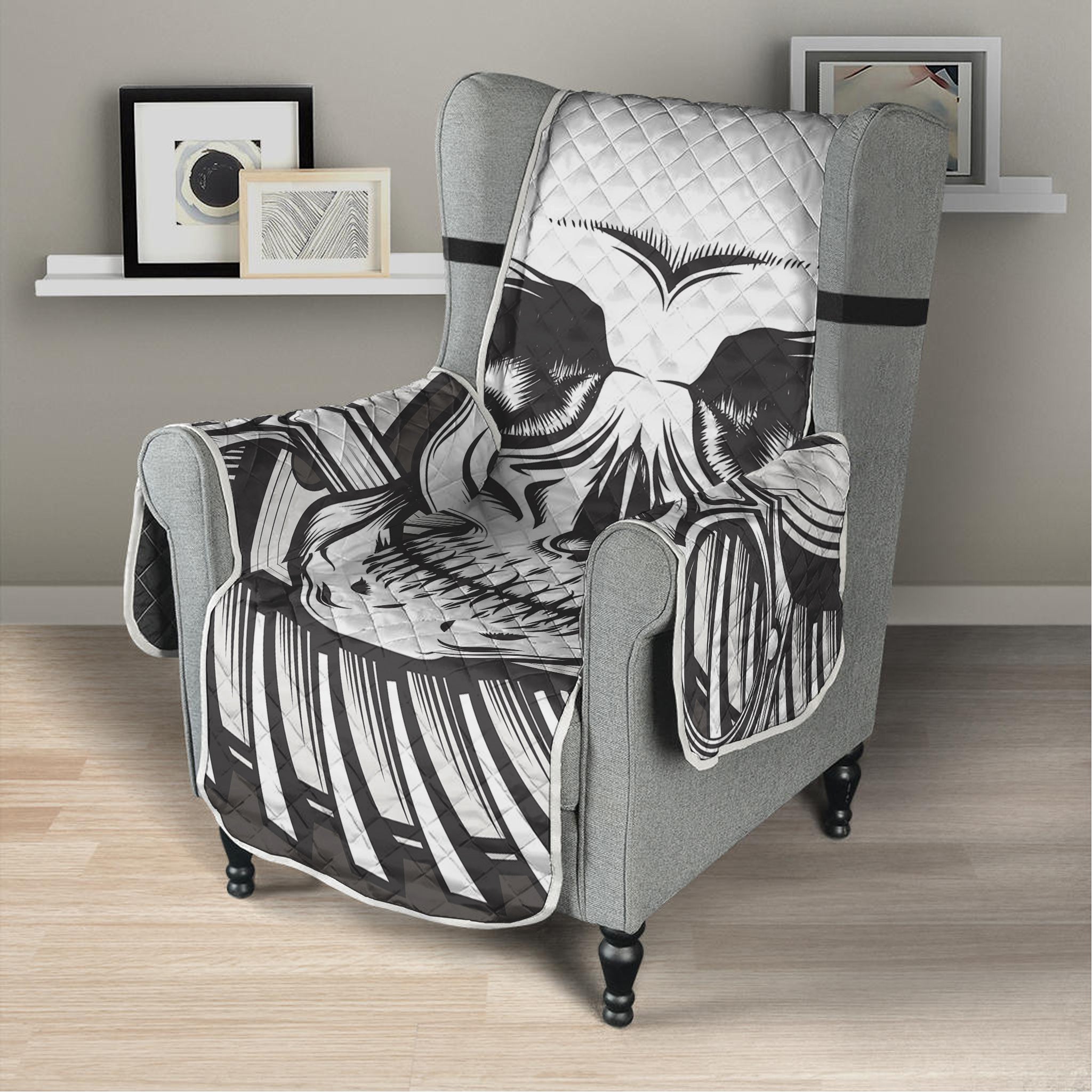 Cross Piston Mechanic Skull Print Armchair Protector