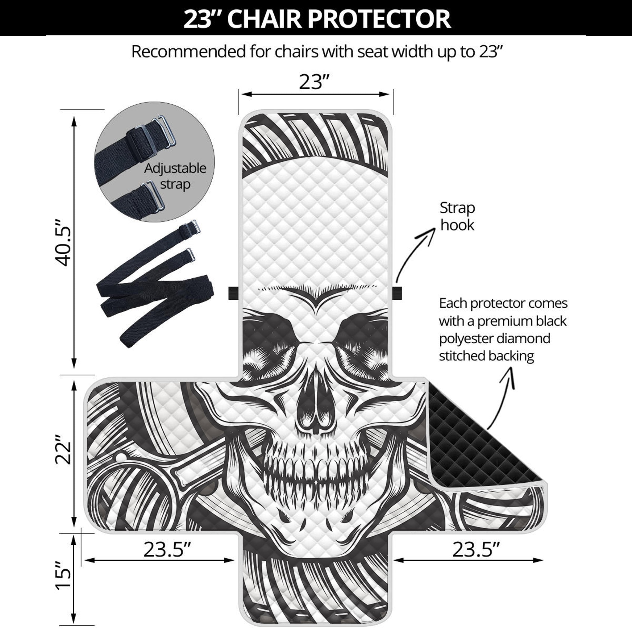 Cross Piston Mechanic Skull Print Armchair Protector