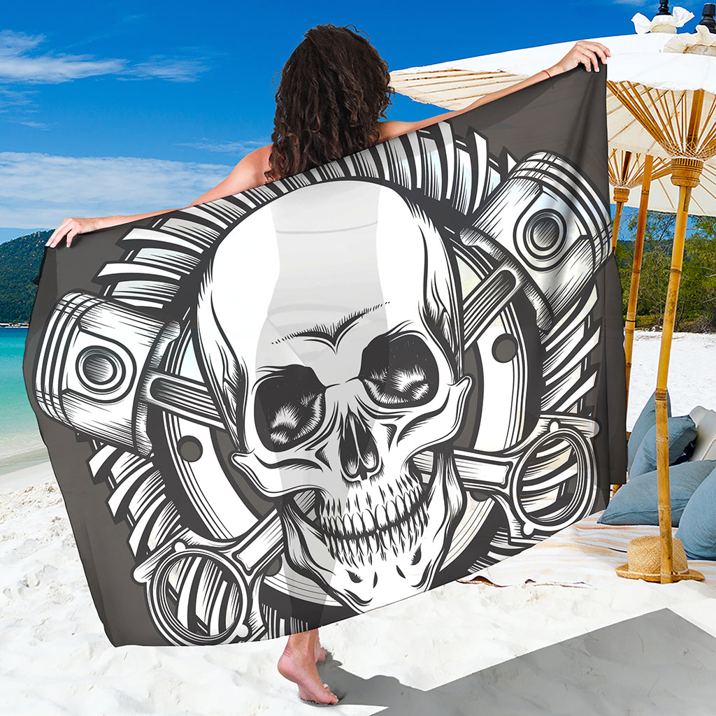 Cross Piston Mechanic Skull Print Beach Sarong Wrap