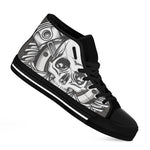 Cross Piston Mechanic Skull Print Black High Top Shoes