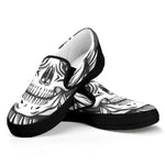 Cross Piston Mechanic Skull Print Black Slip On Shoes