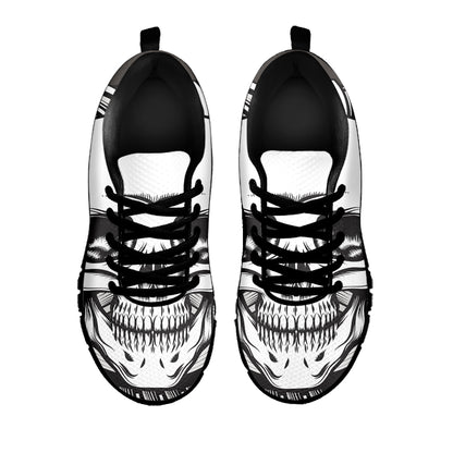 Cross Piston Mechanic Skull Print Black Sneakers