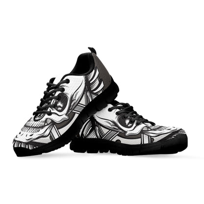 Cross Piston Mechanic Skull Print Black Sneakers