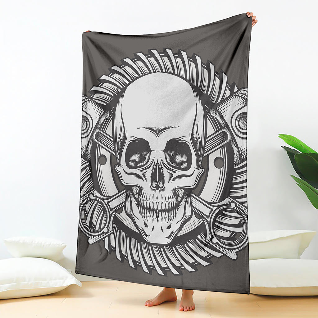 Cross Piston Mechanic Skull Print Blanket