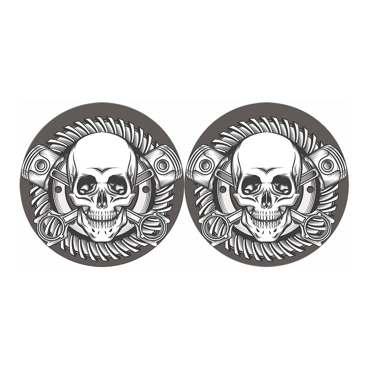 Cross Piston Mechanic Skull Print Car Coasters