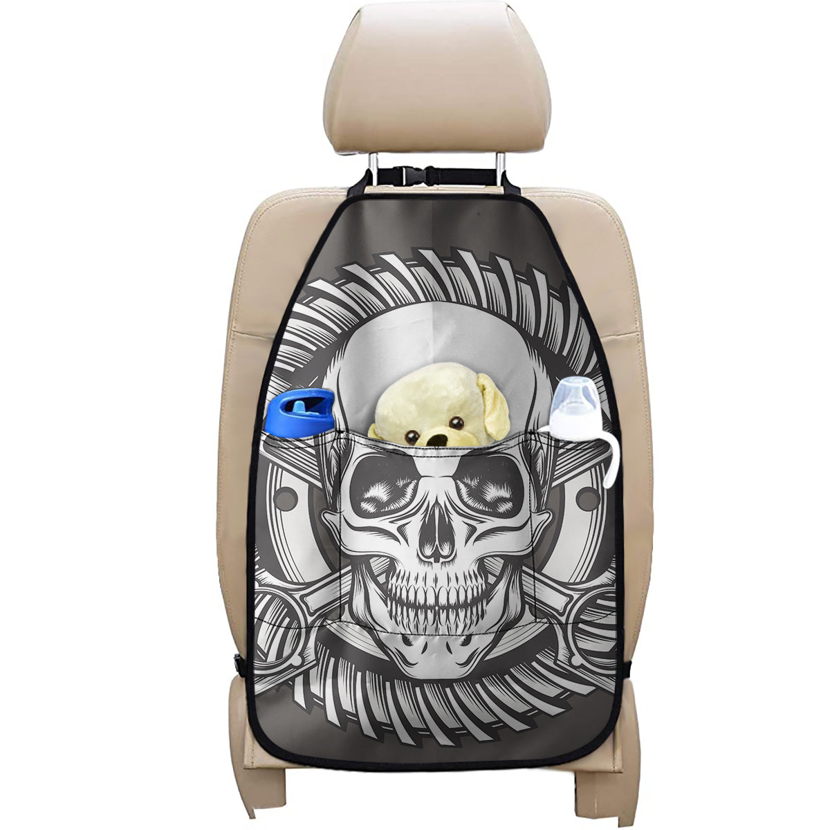 Cross Piston Mechanic Skull Print Car Seat Organizers