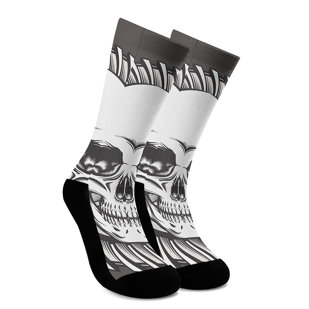 Cross Piston Mechanic Skull Print Crew Socks