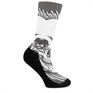 Cross Piston Mechanic Skull Print Crew Socks