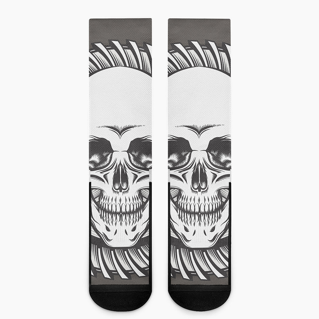 Cross Piston Mechanic Skull Print Crew Socks