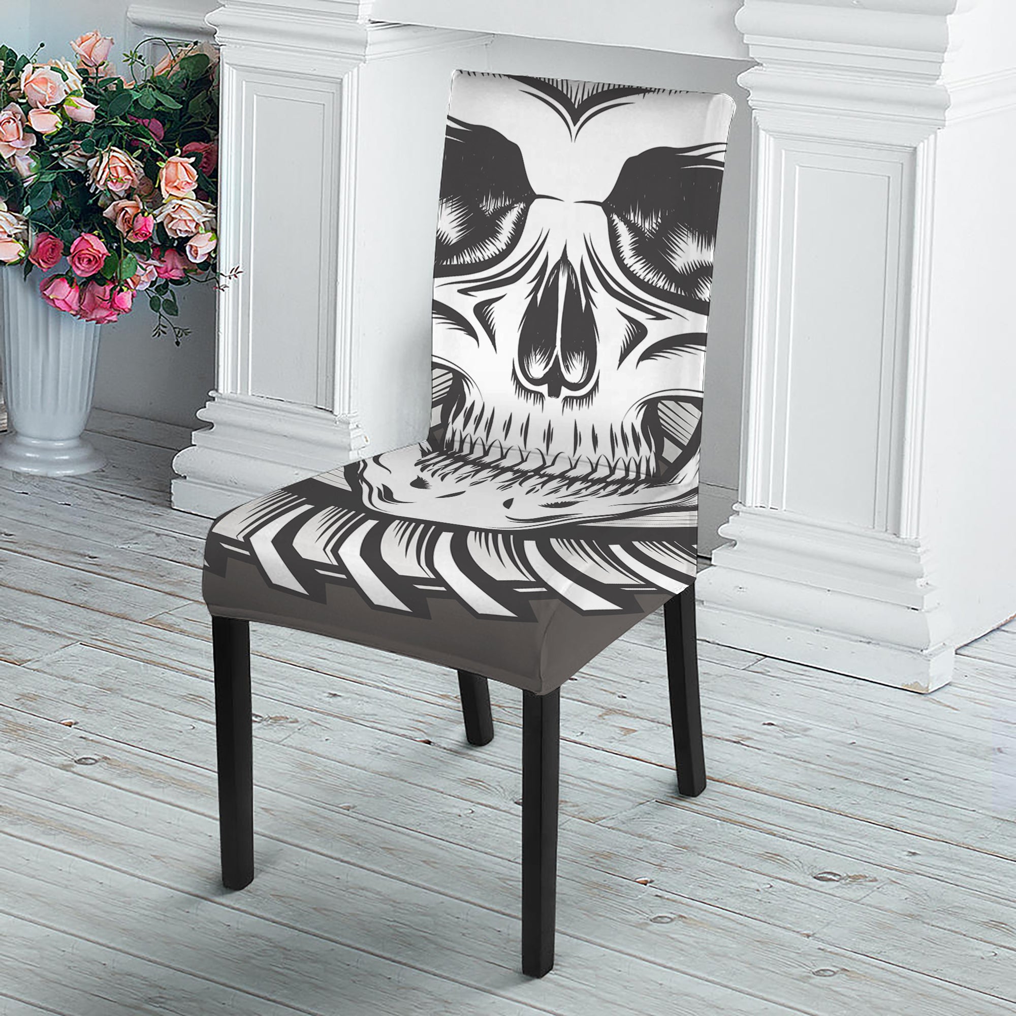 Cross Piston Mechanic Skull Print Dining Chair Slipcover