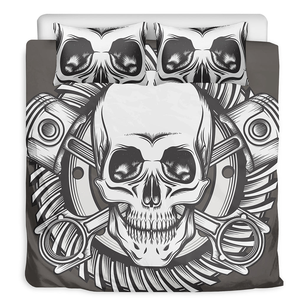 Cross Piston Mechanic Skull Print Duvet Cover Bedding Set