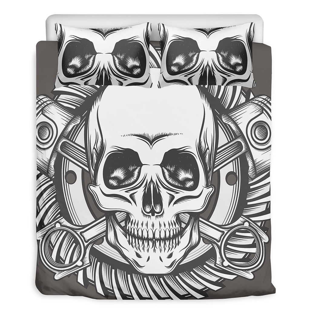 Cross Piston Mechanic Skull Print Duvet Cover Bedding Set