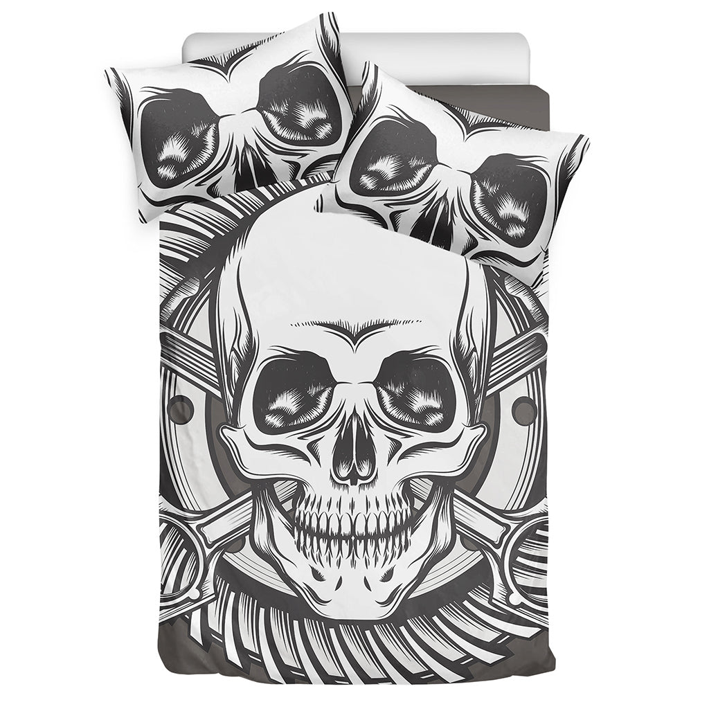 Cross Piston Mechanic Skull Print Duvet Cover Bedding Set