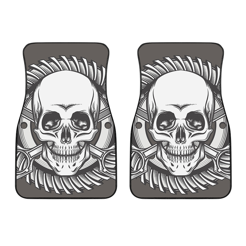 Cross Piston Mechanic Skull Print Front Car Floor Mats