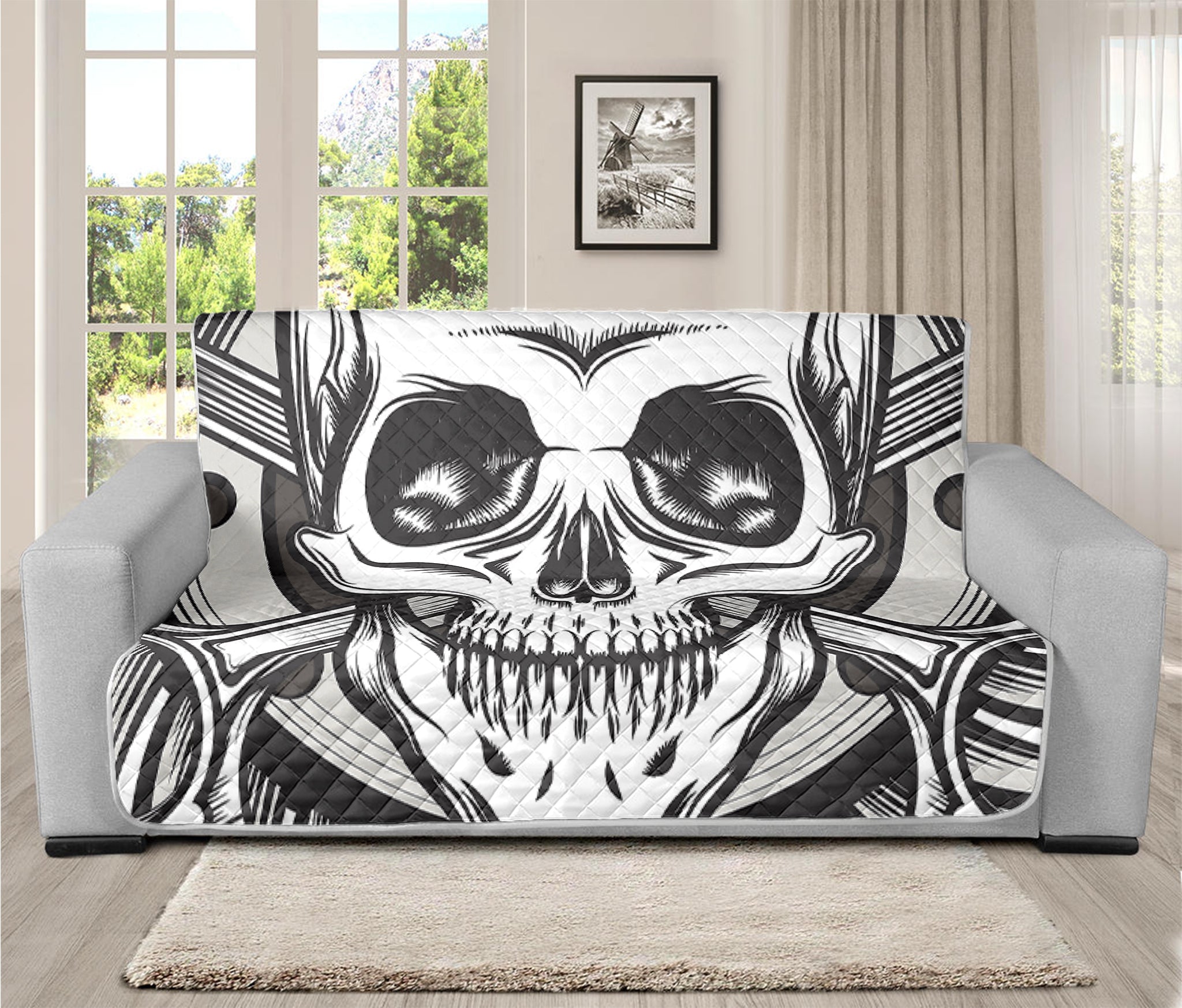 Cross Piston Mechanic Skull Print Futon Protector