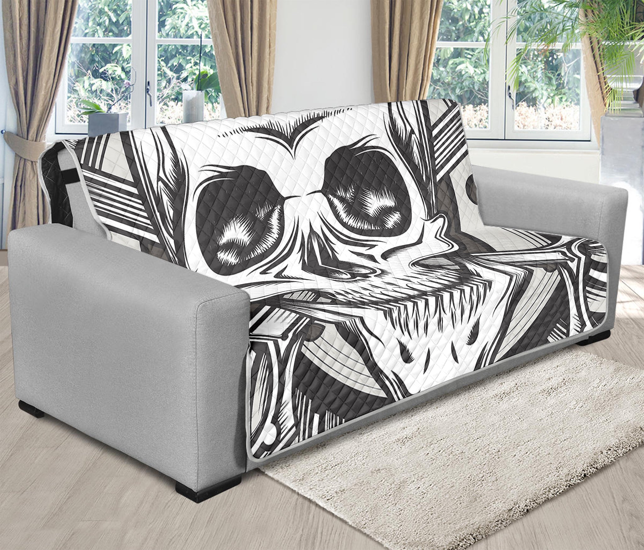 Cross Piston Mechanic Skull Print Futon Protector