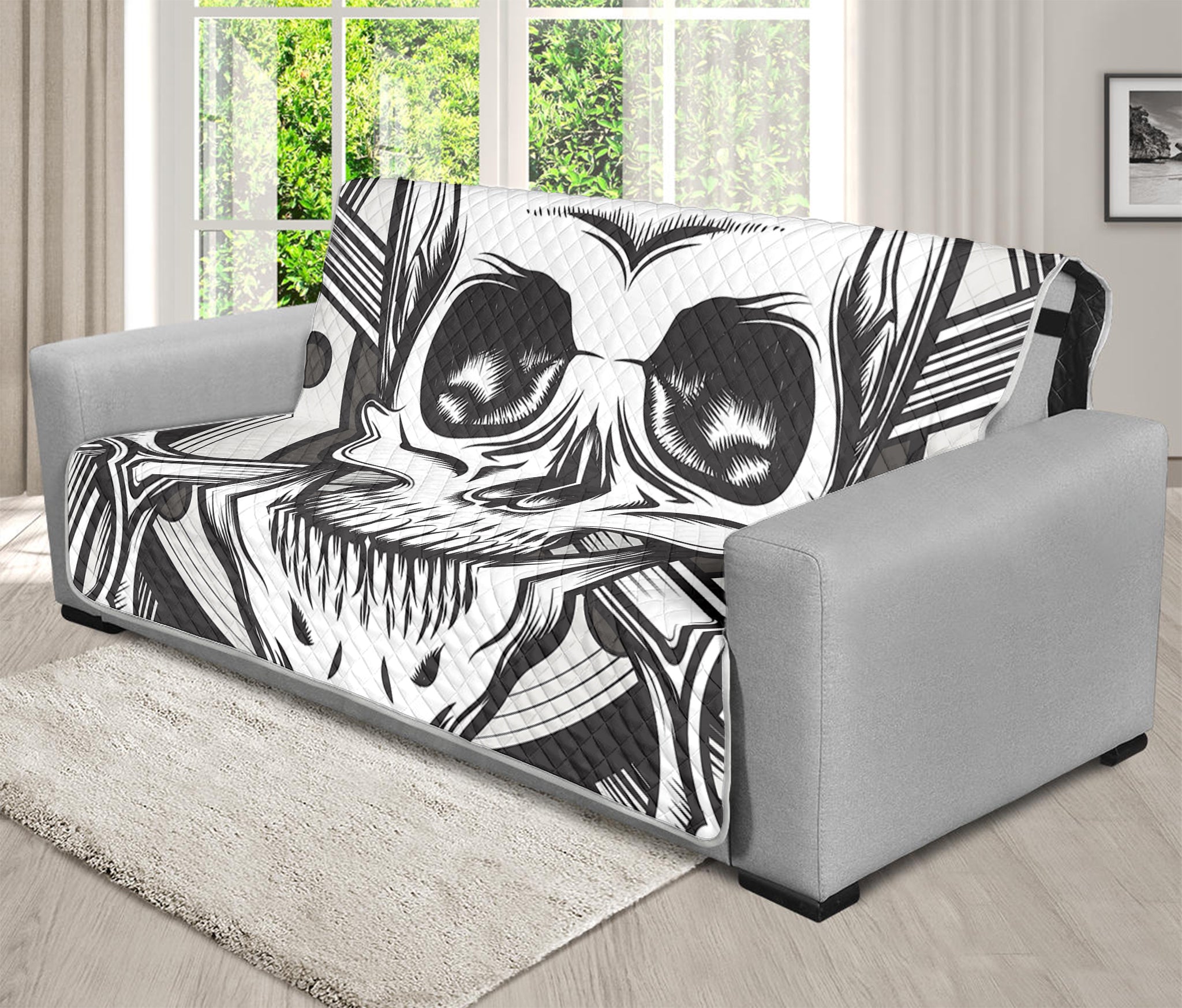 Cross Piston Mechanic Skull Print Futon Protector