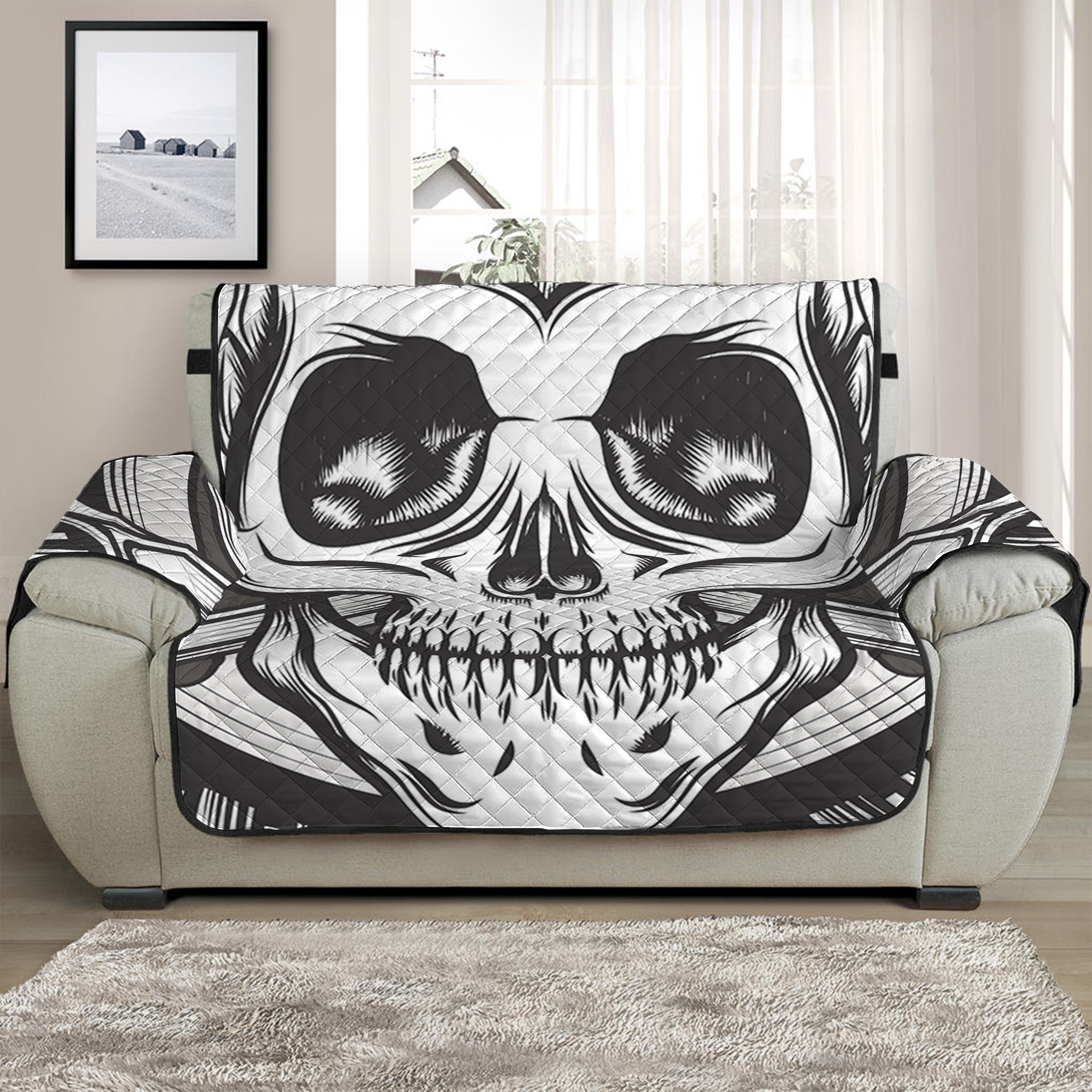 Cross Piston Mechanic Skull Print Half Sofa Protector