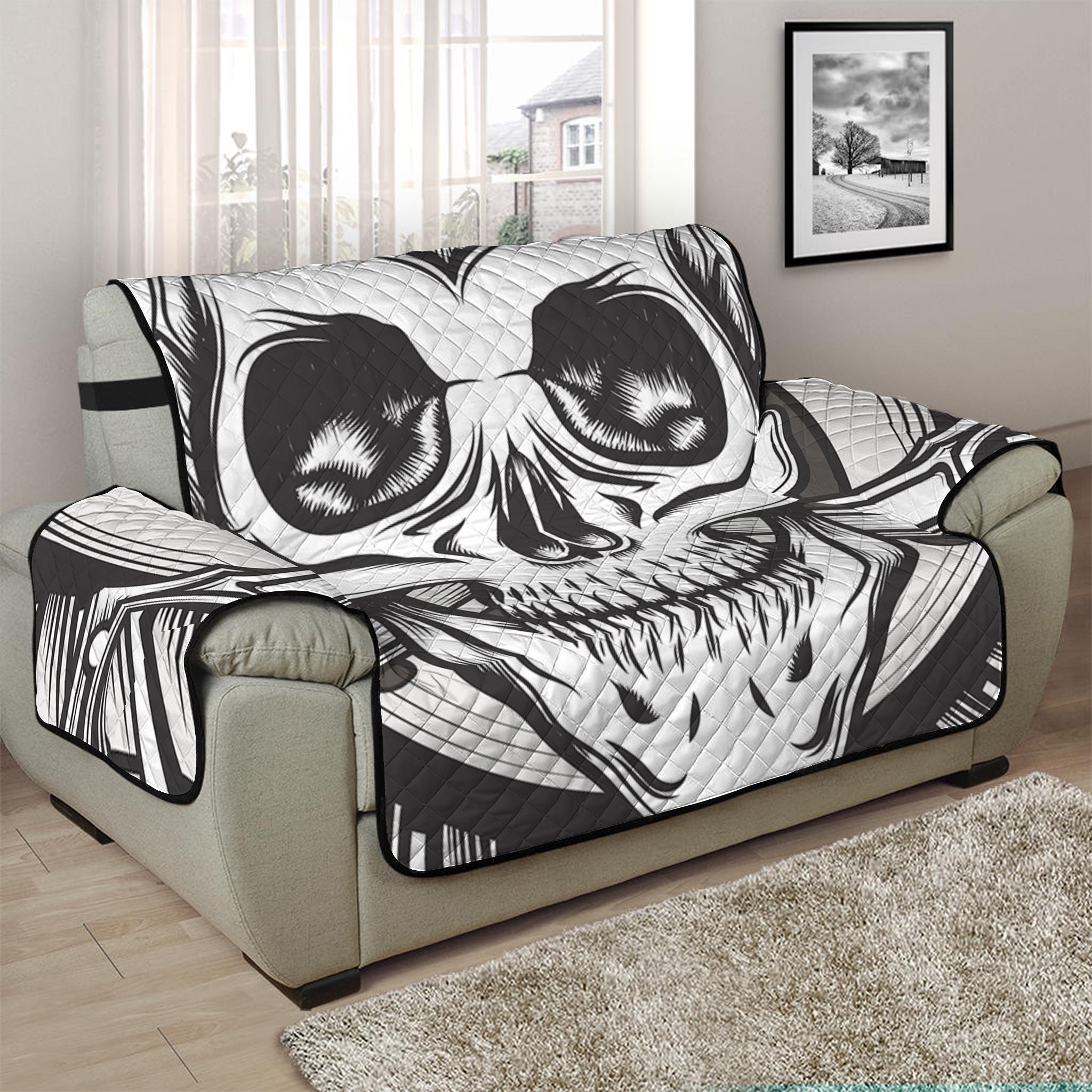 Cross Piston Mechanic Skull Print Half Sofa Protector