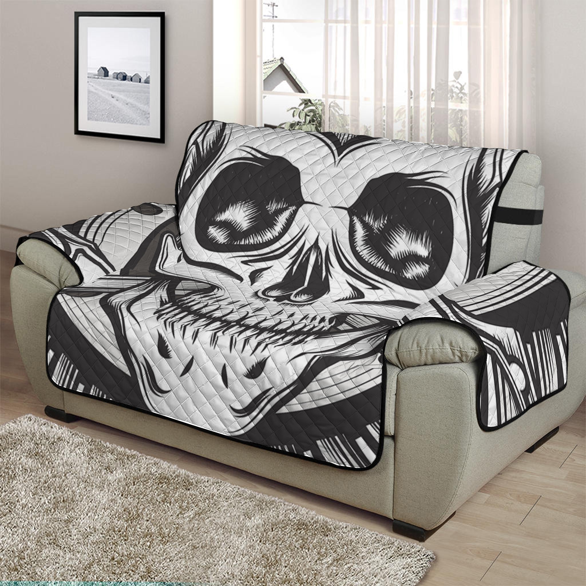 Cross Piston Mechanic Skull Print Half Sofa Protector